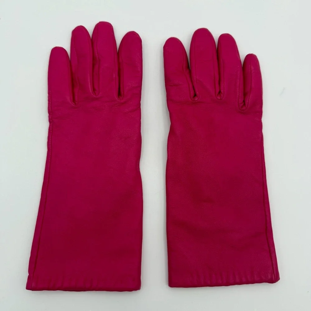 Vintage Mixit Leather gloves pink womens biker barbie Lined JCPenny size 7.5